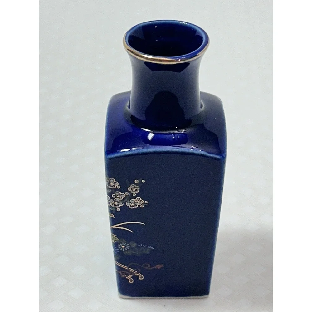 Vintage Small Kutani Style Miniature Cobalt Blue Bud Vase‎ 3.5